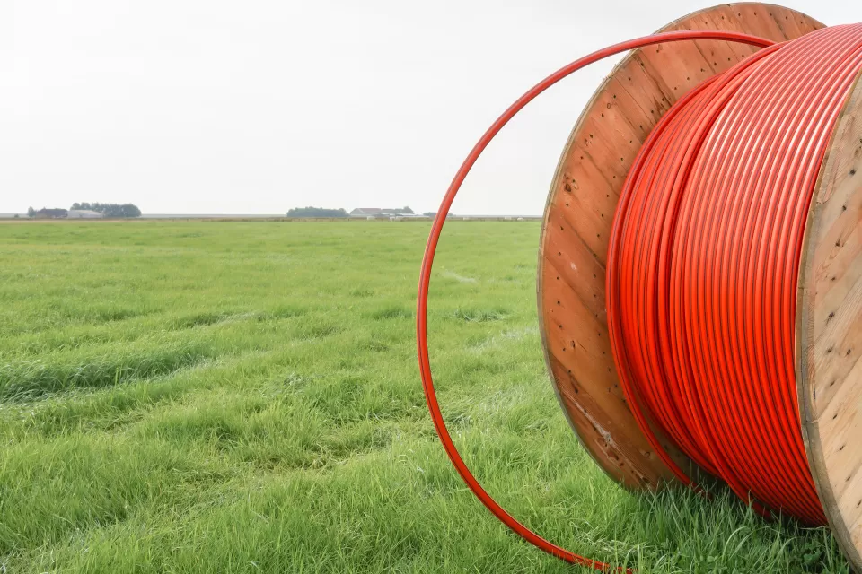Broadband cable spool in rural area